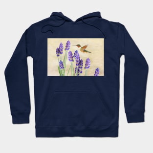 Ruby Throated Hummingbird and Lavender Flowers Hoodie